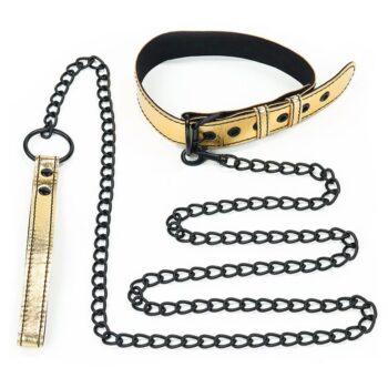 collar with leash bondage gold