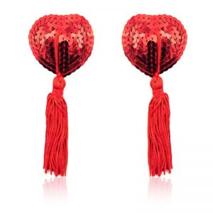 heart sequin nipple cover with tassel red