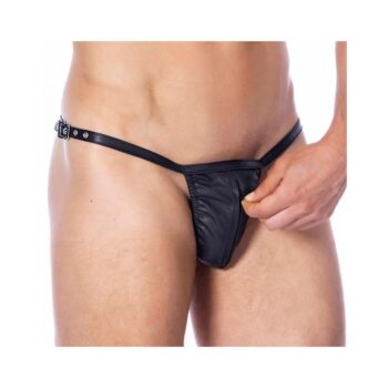 leather adjustable g string with zipper one size