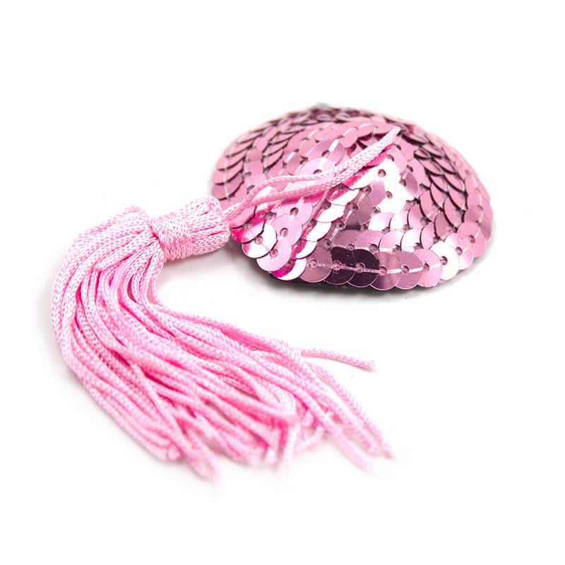 self adhesive heart sequin nipple cover with tassel pink 2