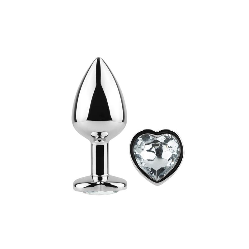clear crystal heart metal butt plug size s 3